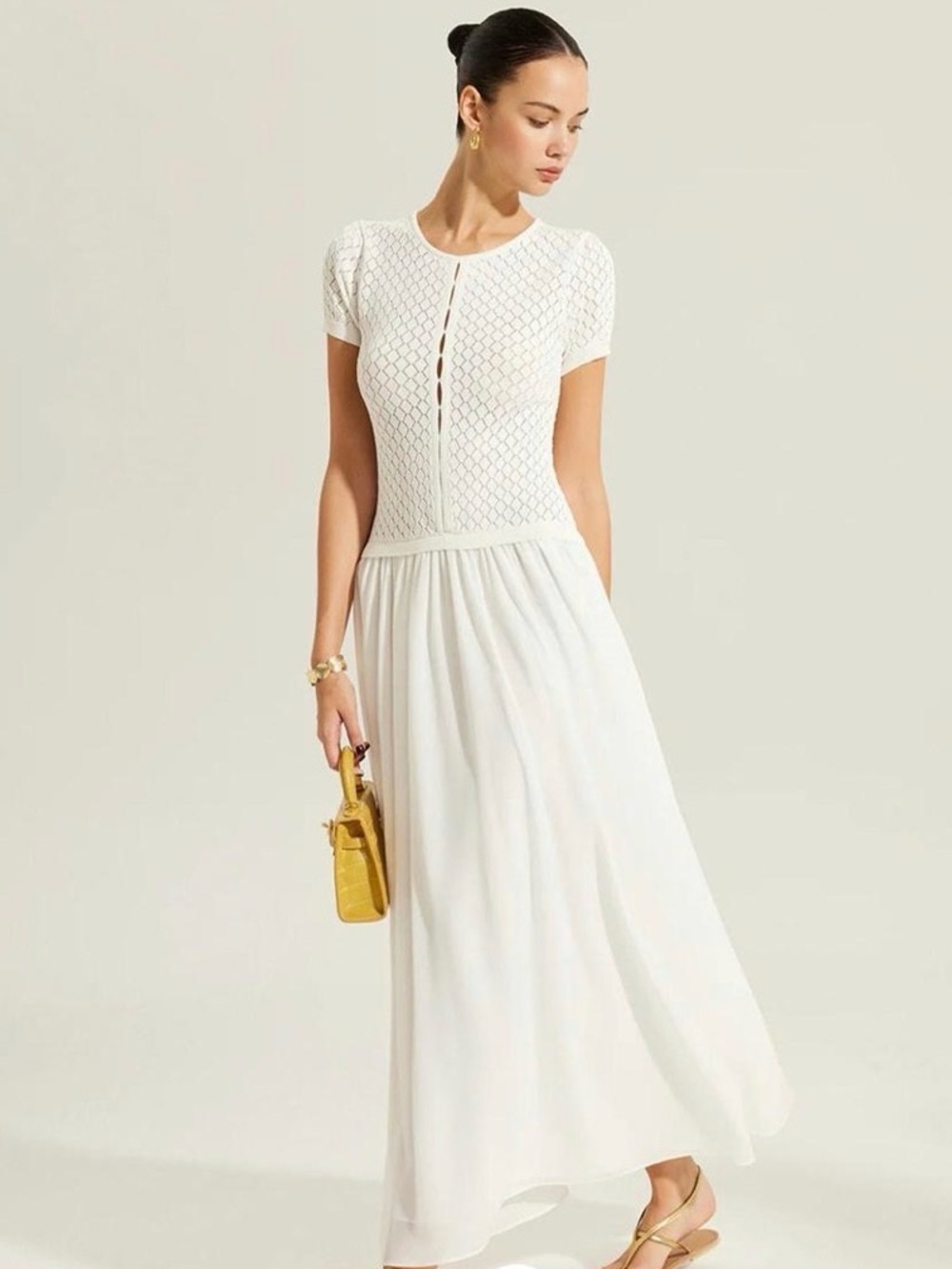 Commense Sheer Panel Knit Top Maxi Dress